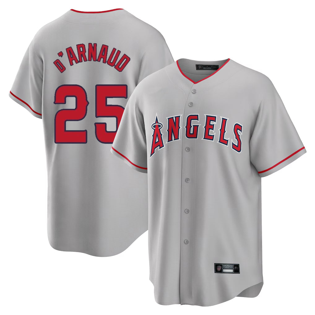 Johmsee LA.Angels #25 Travis d'Arnaud Player Gray Home Game Stitched Jerseys