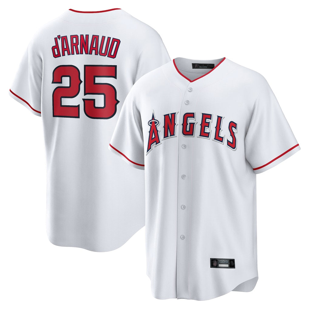 Johmsee LA.Angels #25 Travis d'Arnaud Player White Home Game Stitched Jerseys