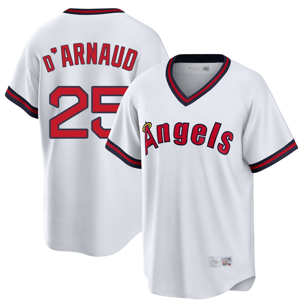 Johmsee LA.Angels #25 Travis d'Arnaud Player White T-shirt Home Game Stitched Jerseys