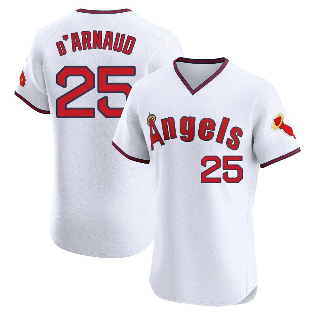 Johmsee LA.Angels #25 Travis d'Arnaud Player White T-shirt Home Limited Elite Stitched Jerseys