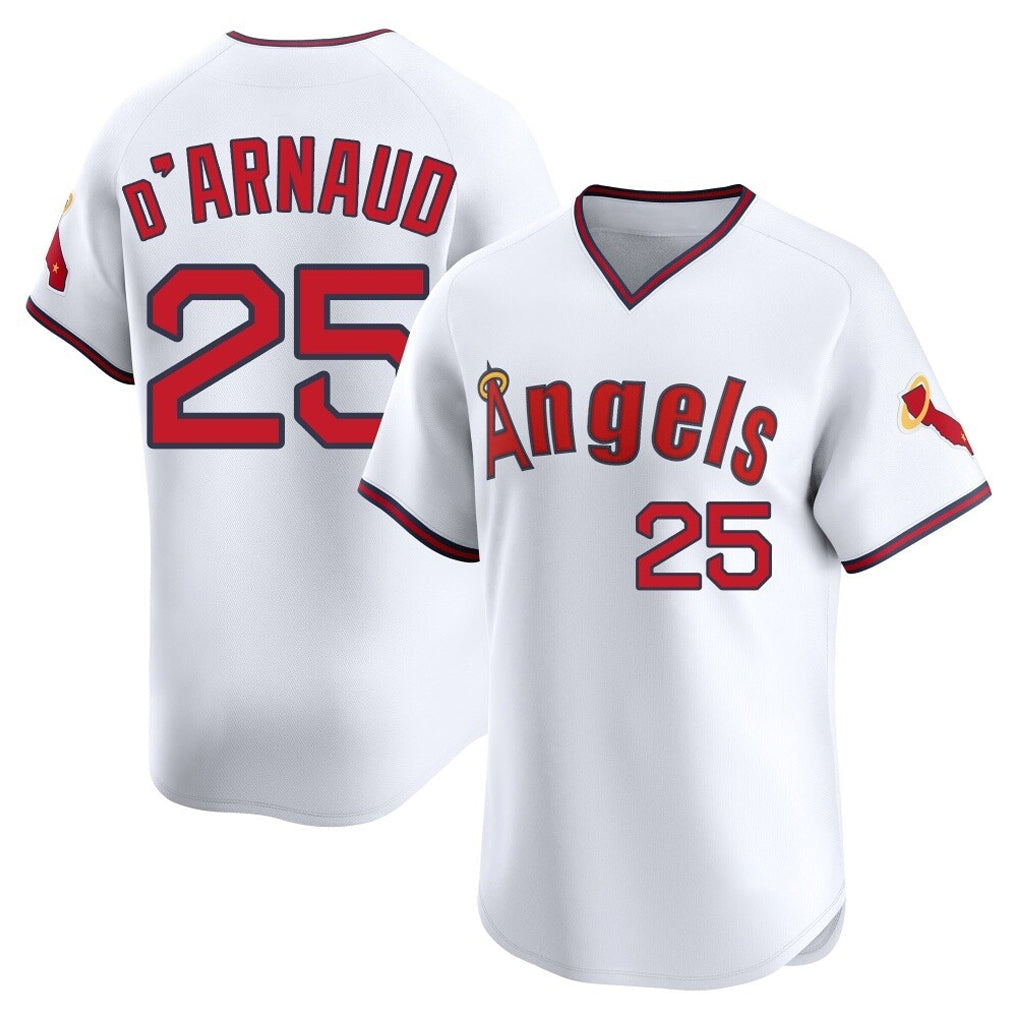 Johmsee LA.Angels #25 Travis d'Arnaud Player White T-shirt Home Limited Stitched Jerseys