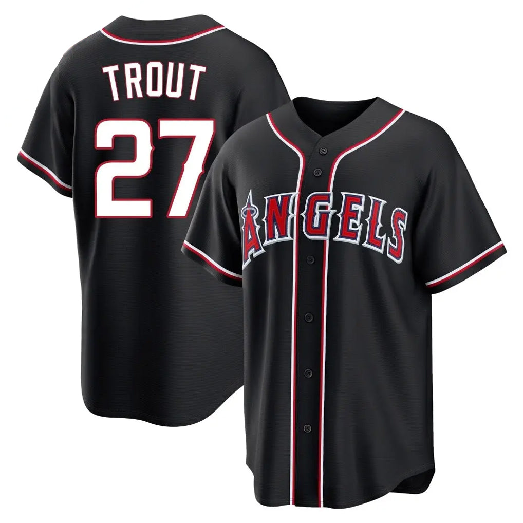 Johmsee LA.Angels #27 Mike Trout Player Black Fashion Out Home Game Stitched Jerseys