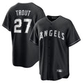 Johmsee LA.Angels #27 Mike Trout Player Black Lights Out Fashion T-shirt Stitched Jerseys