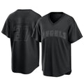 Johmsee LA.Angels #27 Mike Trout Player Black Pitch Fashion T-shirt Stitched Jerseys