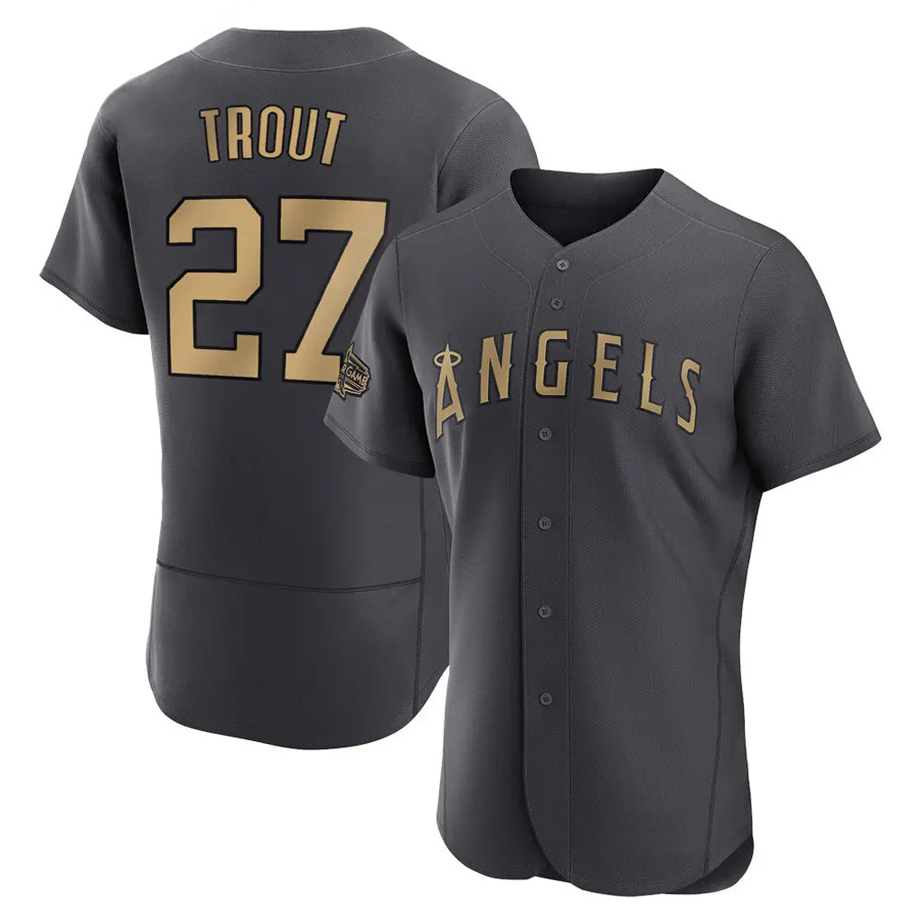 Johmsee LA.Angels #27 Mike Trout Player Charcoal Limited Elite Game All-Star Stitched Jerseys