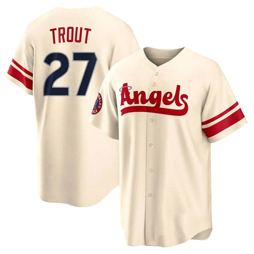 Johmsee LA.Angels #27 Mike Trout Player Cream City Connect Home Stitched Jerseys