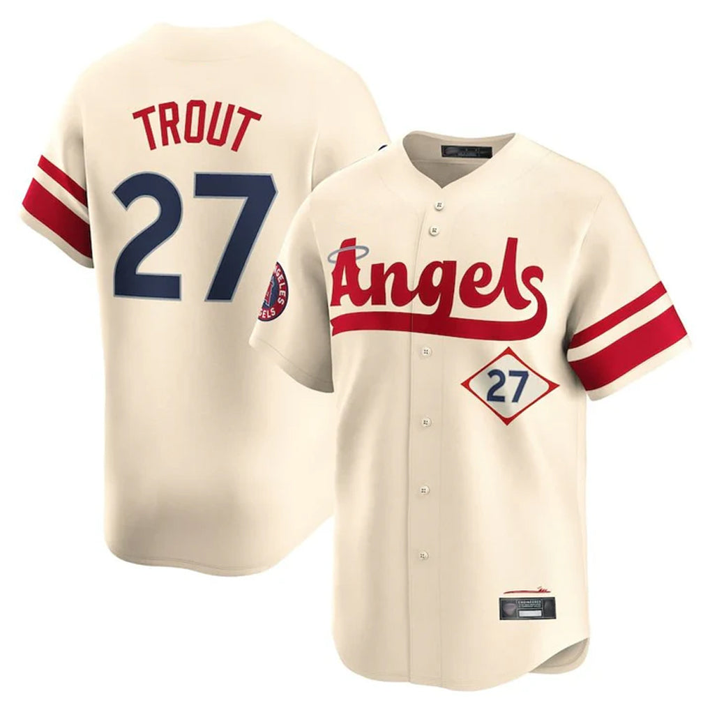Johmsee LA.Angels #27 Mike Trout Player Cream City Connect Limited Home Stitched Jerseys
