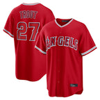 Johmsee LA.Angels #27 Mike Trout Player Red Home Game Stitched Jerseys