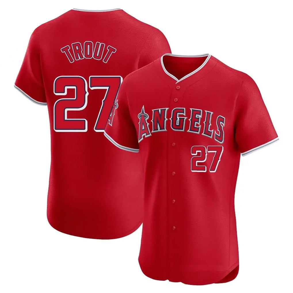 Johmsee LA.Angels #27 Mike Trout Player Red Home Limited Elite Stitched Jerseys