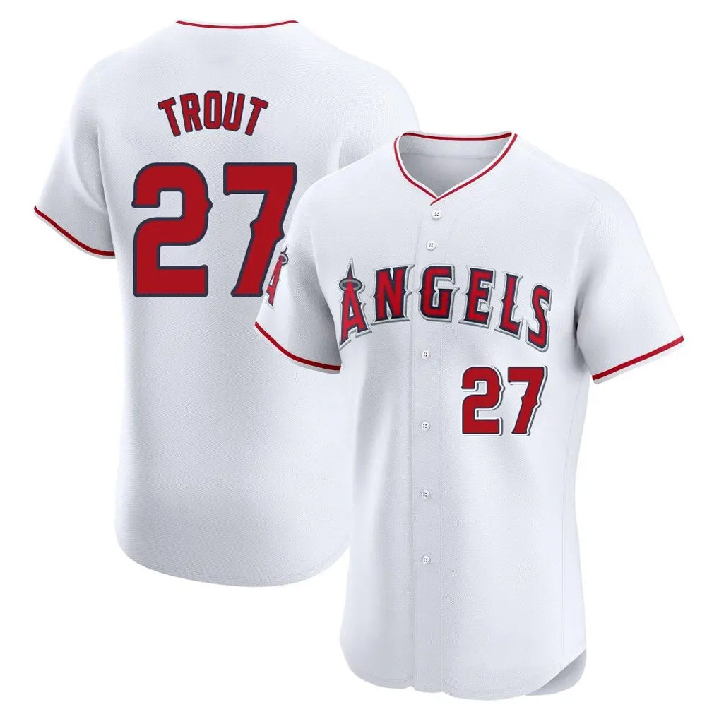Johmsee LA.Angels #27 Mike Trout Player White Limited Elite Stitched Home Jerseys