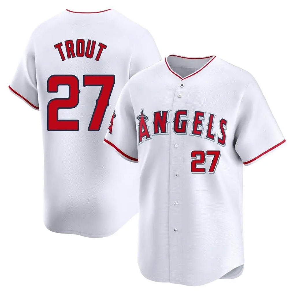 Johmsee LA.Angels #27 Mike Trout Player White Limited Home Stitched Jerseys