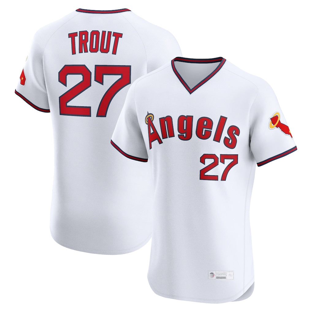 Johmsee LA.Angels #27 Mike Trout Player White T-shirt Home Limited Elite Stitched Jerseys