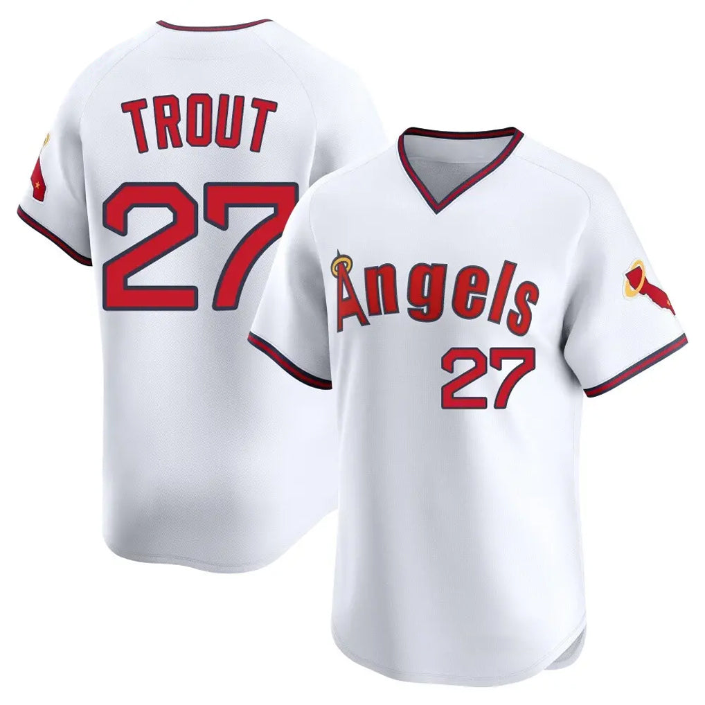 Johmsee LA.Angels #27 Mike Trout Player White T-shirt Home Limited Stitched Jerseys