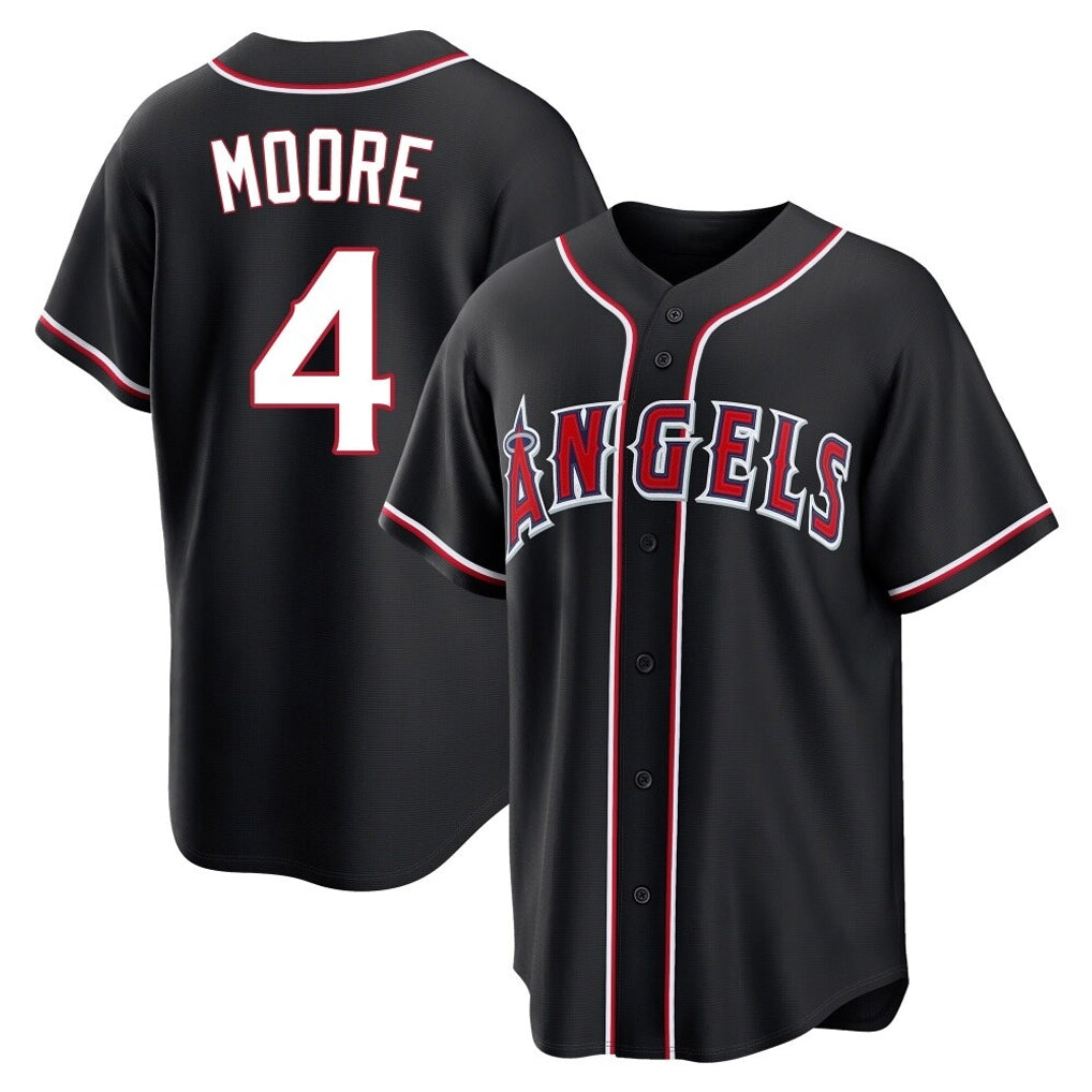 Johmsee LA.Angels #4 Christian Moore Player Black Fashion Out Home Game Stitched Jerseys