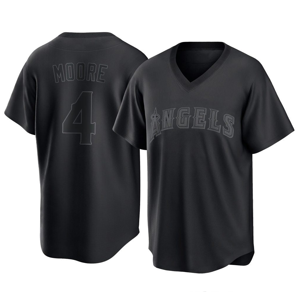 Johmsee LA.Angels #4 Christian Moore Player Black Pitch Fashion T-shirt Stitched Jerseys