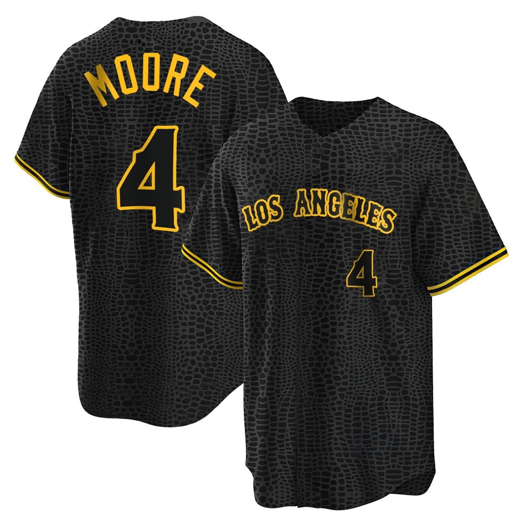 Johmsee LA.Angels #4 Christian Moore Player Black Snake Skin City Game Home Stitched Jerseys