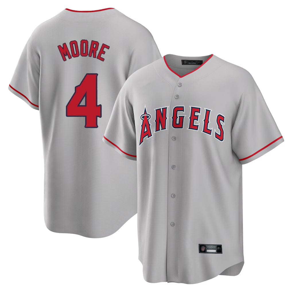 Johmsee LA.Angels #4 Christian Moore Player Gray Home Game Stitched Jerseys