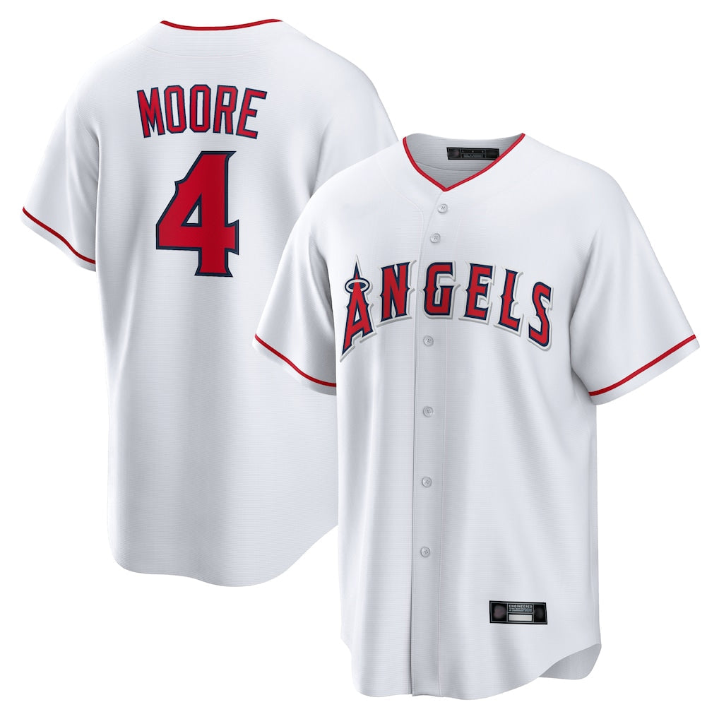 Johmsee LA.Angels #4 Christian Moore Player White Home Game Stitched Jerseys