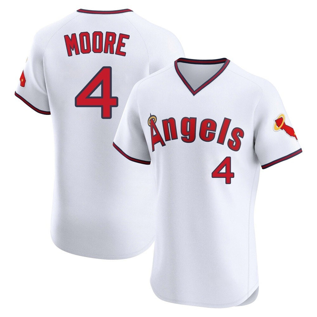 Johmsee LA.Angels #4 Christian Moore Player White T-shirt Home Limited Elite Stitched Jerseys