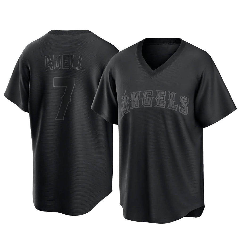 Johmsee LA.Angels #7 Jo Adell Player Black Pitch Fashion T-shirt Stitched Jerseys