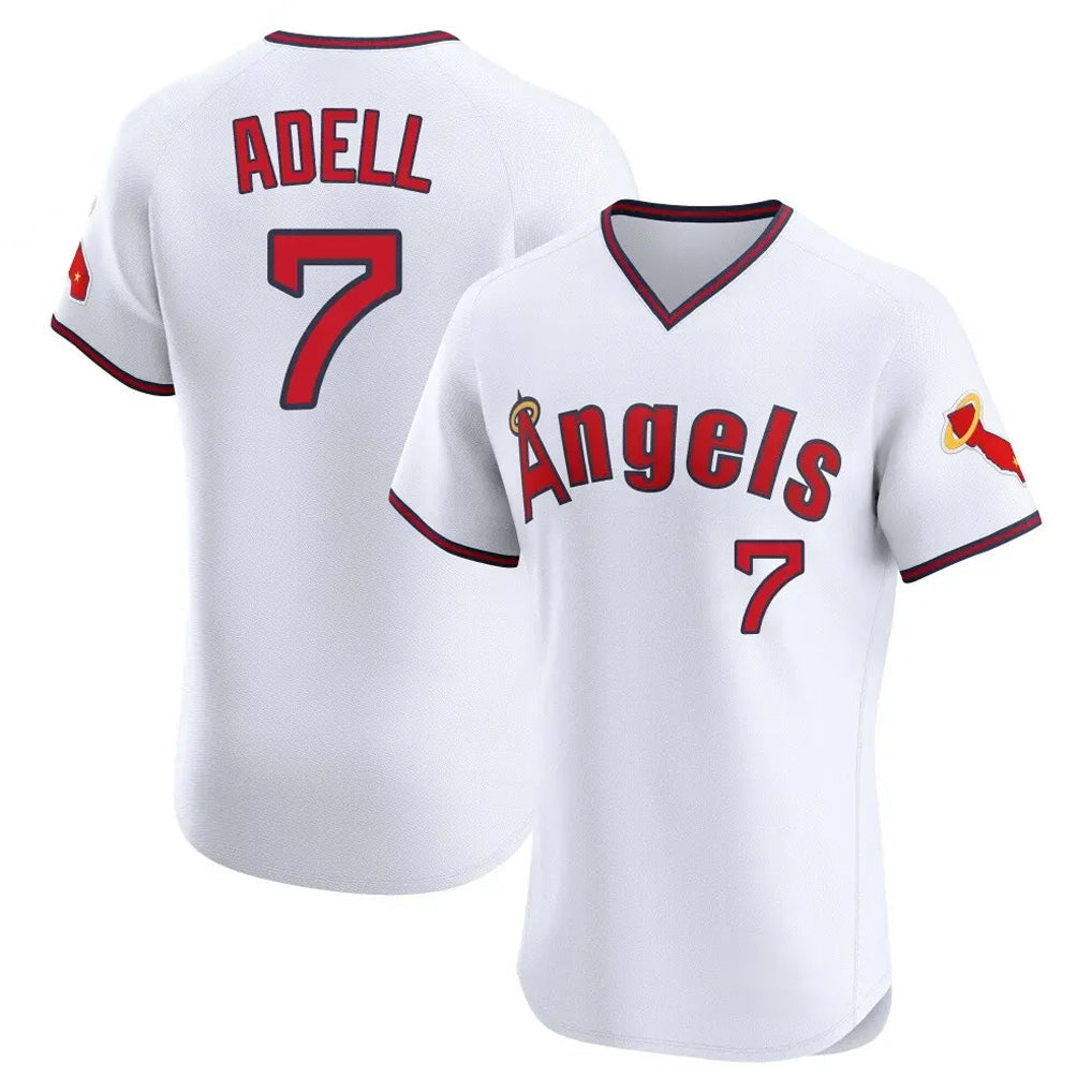Johmsee LA.Angels #7 Jo Adell Player White T-shirt Home Limited Elite Stitched Jerseys