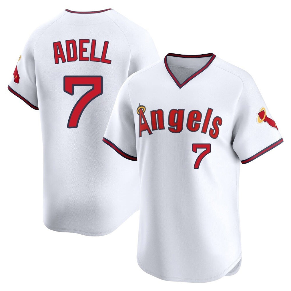 Johmsee LA.Angels #7 Jo Adell Player White T-shirt Home Limited Stitched Jerseys