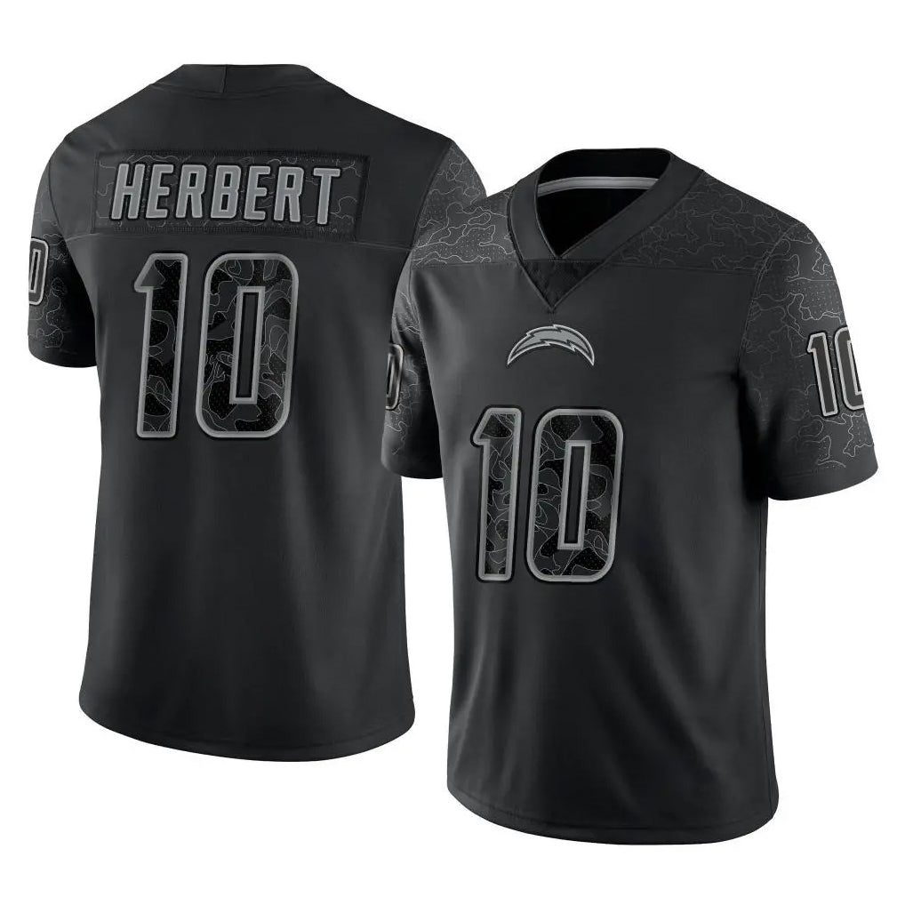 Johmsee LA.Chargers #10 Justin Herbert Player Black Limited Reflective Home Game Stitched Jerseys