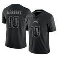 Johmsee LA.Chargers #10 Justin Herbert Player Black Limited Reflective Home Game Stitched Jerseys