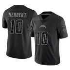 Johmsee LA.Chargers #10 Justin Herbert Player Black Limited Reflective Home Game Stitched Jerseys