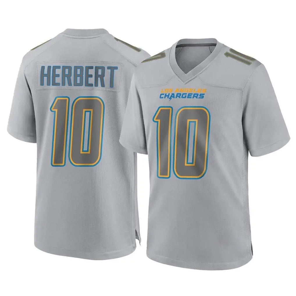 Johmsee LA.Chargers #10 Justin Herbert Player Gray Atmosphere Fashion Home Game Stitched Jerseys