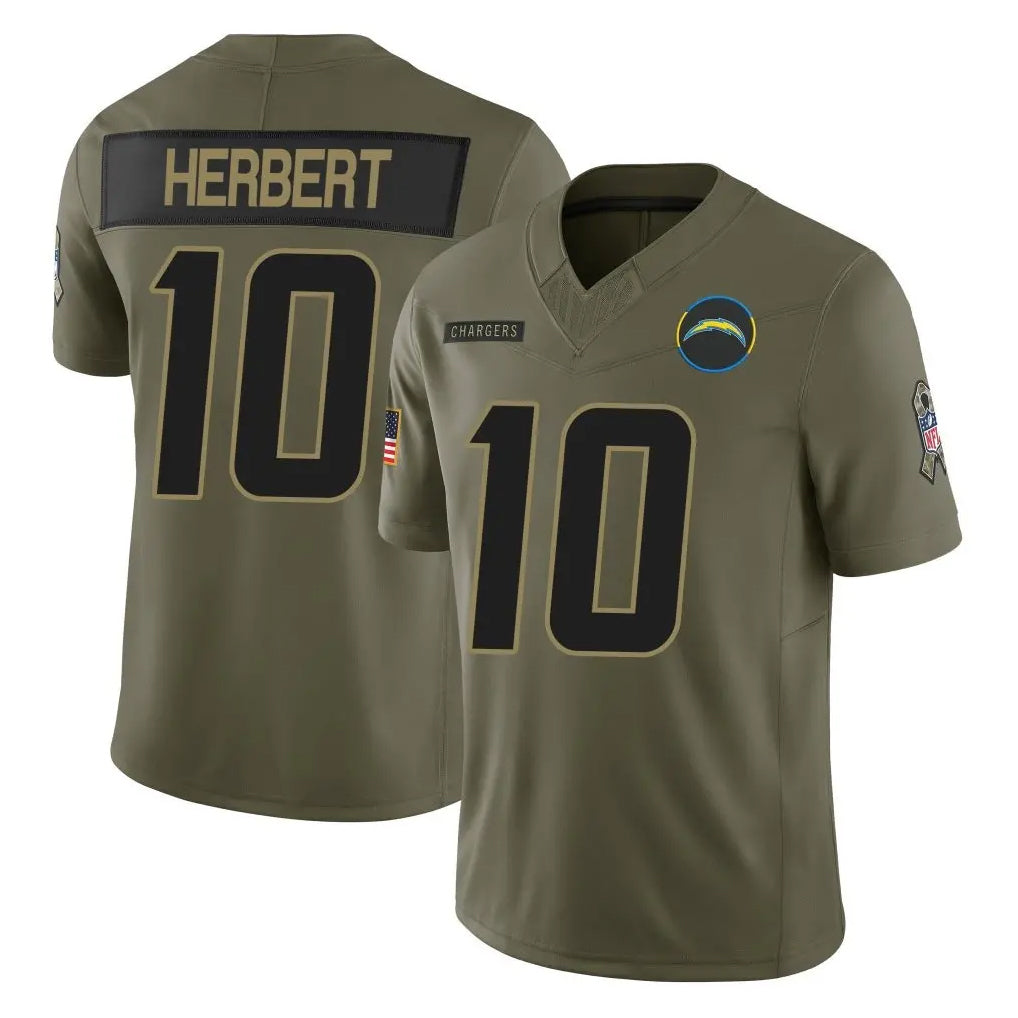 Johmsee LA.Chargers #10 Justin Herbert Player Olive 2025 Salute To Service Limited Game Stitched Jerseys