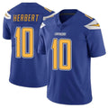 Johmsee LA.Chargers #10 Justin Herbert Player Royal Limited Color Rush Vapor Untouchable Home Game Stitched Jerseys