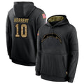 Johmsee LA.Chargers #10 Justin Herbert Player Salute To Service Black Hoodies Game Stitched Jerseys