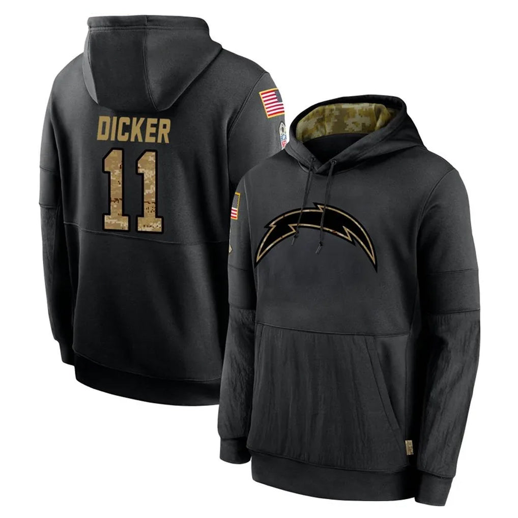 Johmsee LA.Chargers #11 Cameron Dicker Player Black Salute to Service Hoodies Limited Game Stitched Jerseys