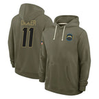 Johmsee LA.Chargers #11 Cameron Dicker Player Olive Salute to Service Pullover Hoodies Limited Stitched Jerseys