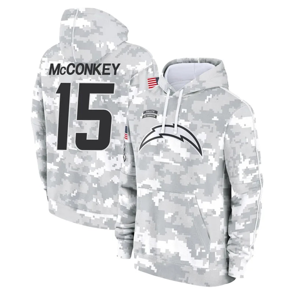 Johmsee LA.Chargers #15 Ladd McConkey Player Arctic Camo Salute to Service Hoodies Game Stitched Jerseys