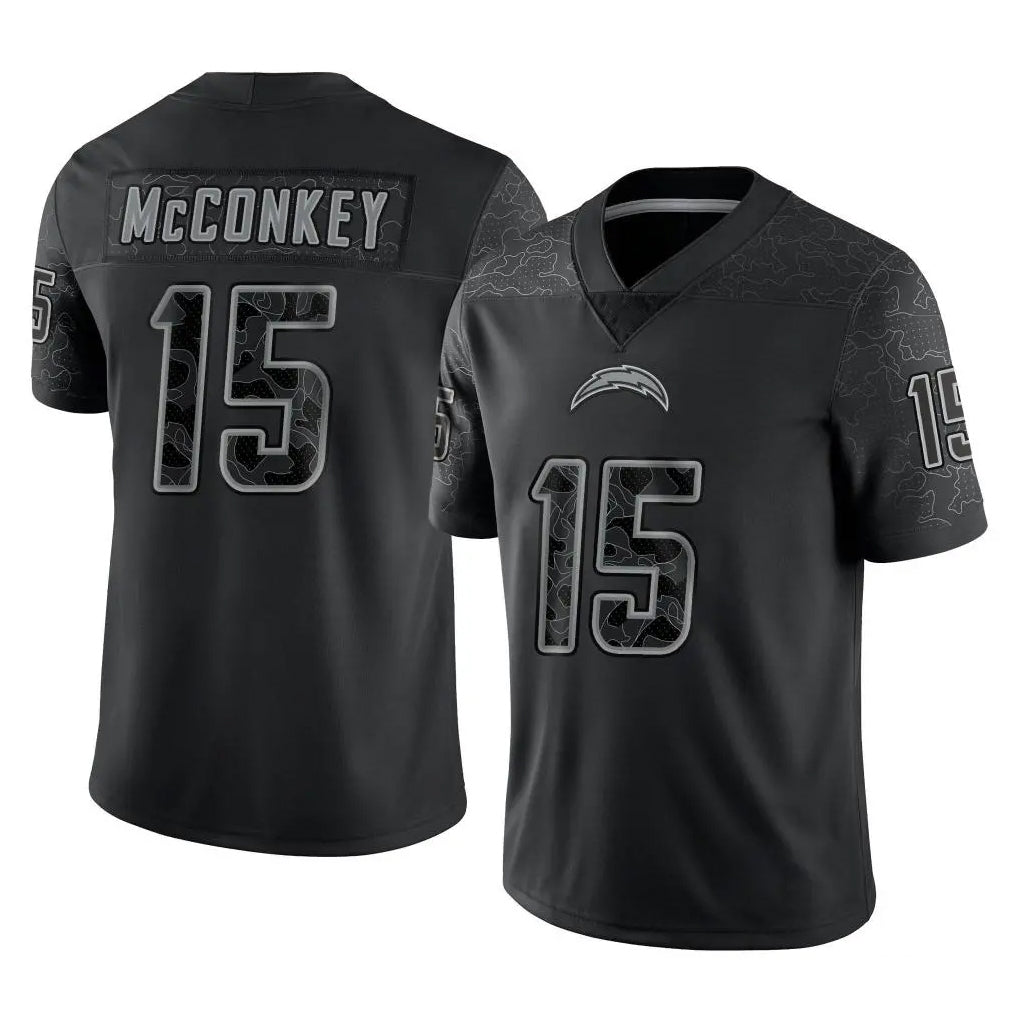 Johmsee LA.Chargers #15 Ladd McConkey Player Black Limited Reflective Home Game Stitched Jerseys