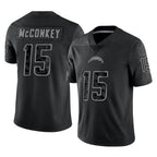 Johmsee LA.Chargers #15 Ladd McConkey Player Black Limited Reflective Home Game Stitched Jerseys