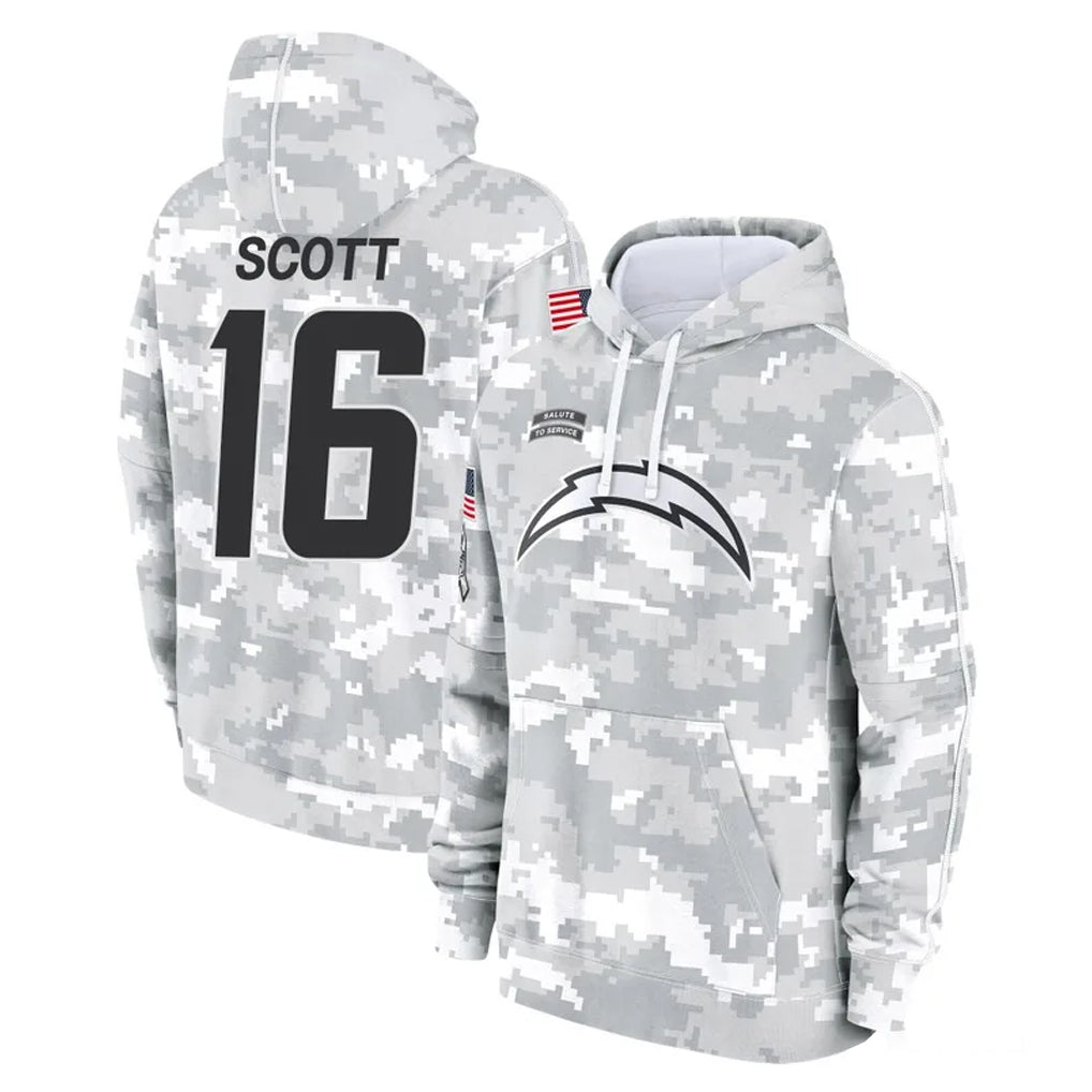 Johmsee LA.Chargers #16 J.K. Scott Player Arctic Camo Salute to Service Hoodies Limited Game Stitched Jerseys