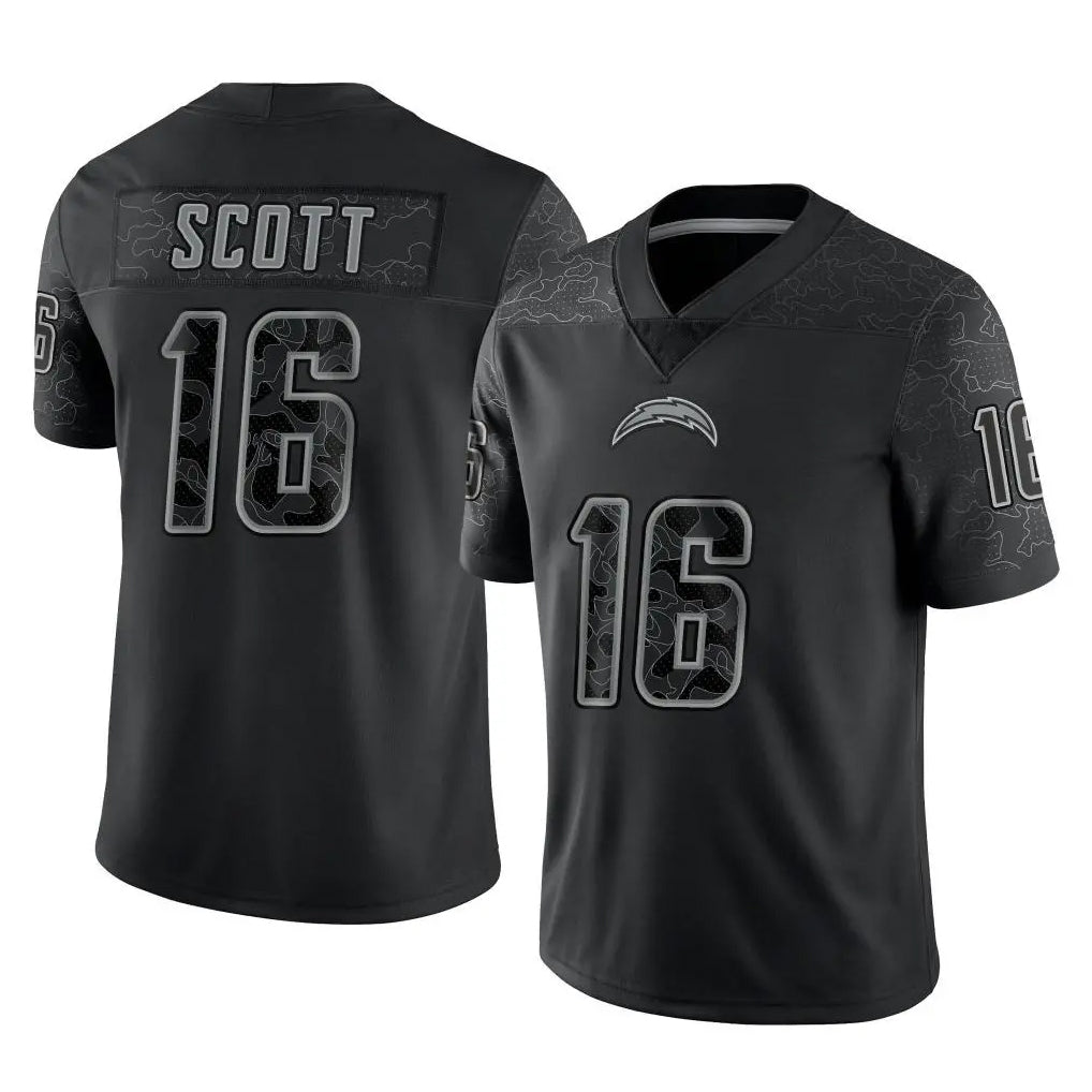 Johmsee LA.Chargers #16 J.K. Scott Player Black Limited Reflective Home Game Stitched Jerseys