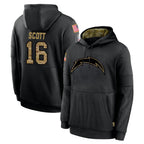 Johmsee LA.Chargers #16 J.K. Scott Player Black Salute to Service Hoodies Limited Game Stitched Jerseys