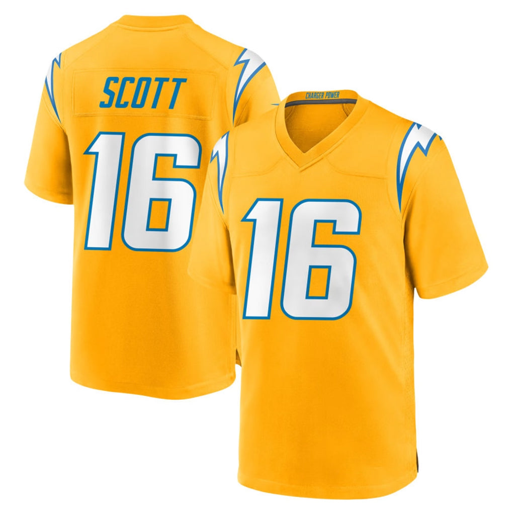 Johmsee LA.Chargers #16 J.K. Scott Player Gold Home Game Stitched Jerseys