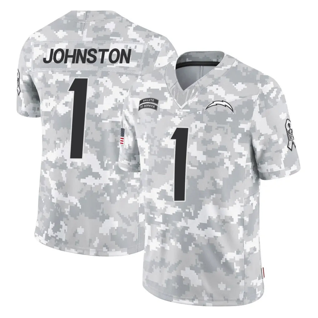 Johmsee LA.Chargers #1 Quentin Johnston Player Arctic Camo Salute To Service Limited Game Stitched Jerseys