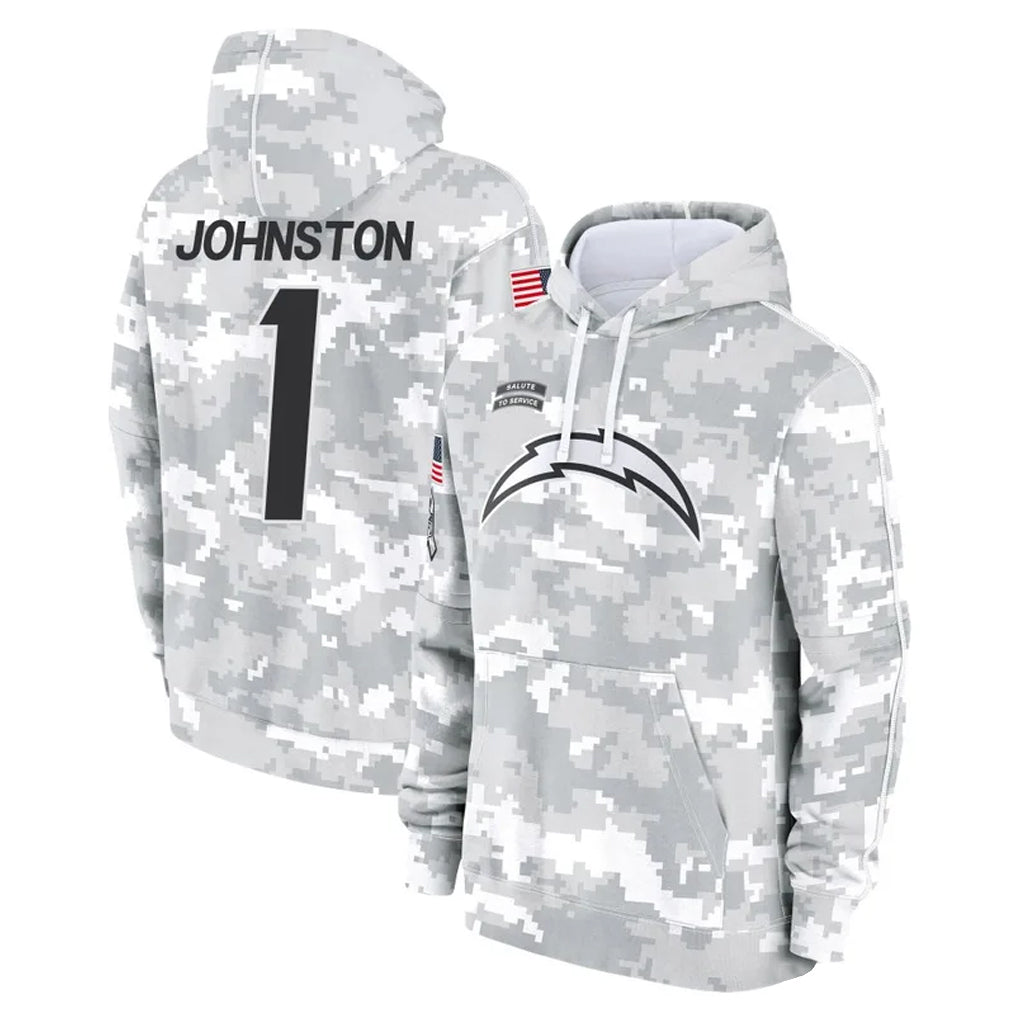 Johmsee LA.Chargers #1 Quentin Johnston Player Arctic Camo Salute to Service Hoodies Limited Game Stitched Jerseys