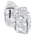 Johmsee LA.Chargers #1 Quentin Johnston Player Arctic Camo Salute to Service Hoodies Limited Game Stitched Jerseys