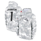 Johmsee LA.Chargers #1 Quentin Johnston Player Arctic Camo Salute to Service Hoodies Limited Game Stitched Jerseys