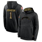 Johmsee LA.Chargers #1 Quentin Johnston Player Black Salute to Service Hoodies Limited Game Stitched Jerseys