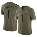 Johmsee LA.Chargers #1 Quentin Johnston Player Olive Salute To Service Limited Stitched Jerseys
