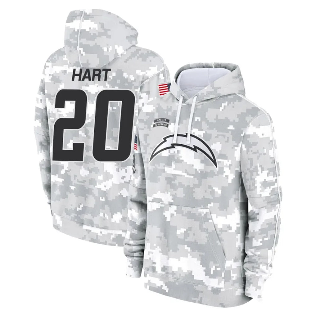 Johmsee LA.Chargers #20 Cam Hart Player Arctic Camo Salute to Service Hoodies Limited Game Stitched Jerseys