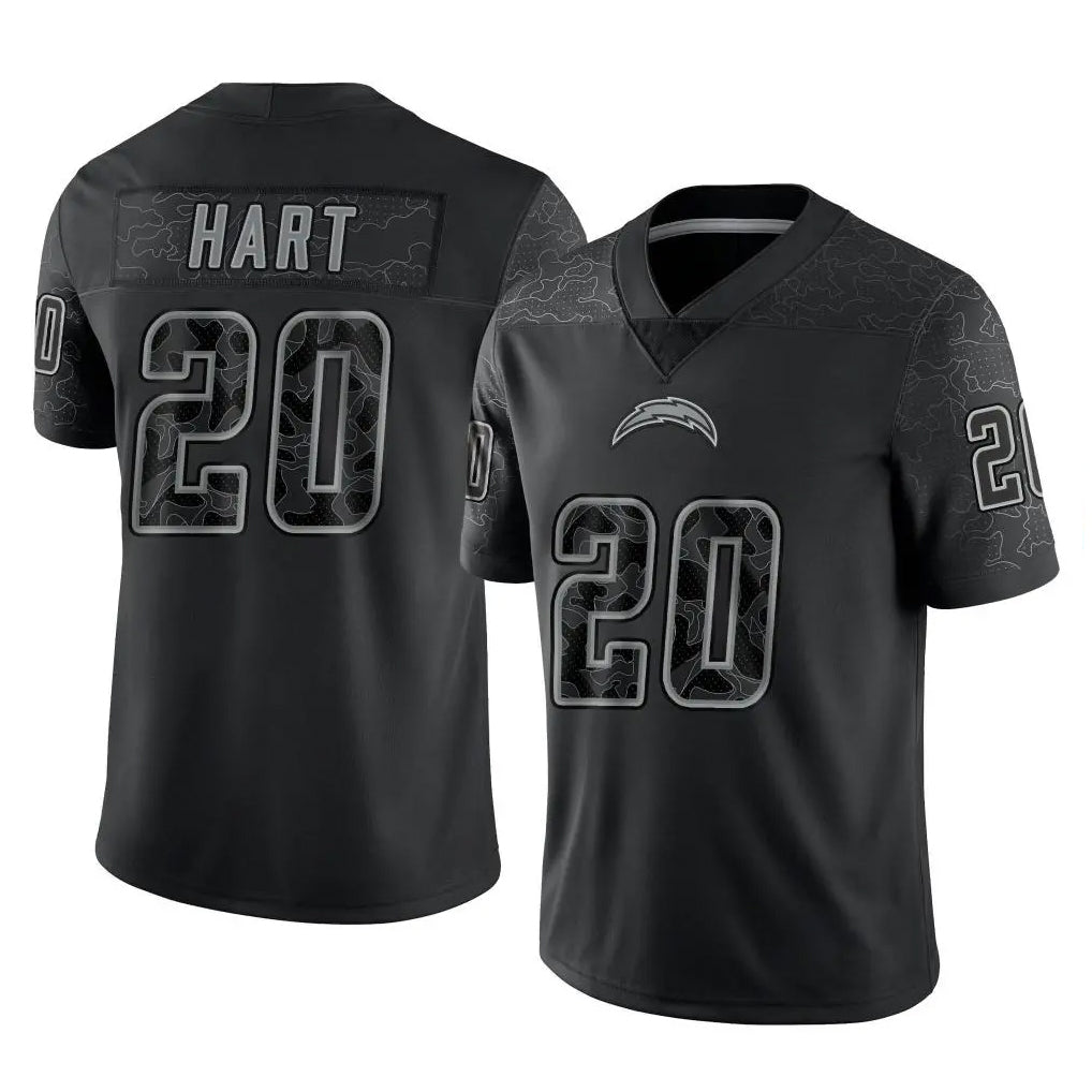 Johmsee LA.Chargers #20 Cam Hart Player Black Limited Reflective Home Game Stitched Jerseys